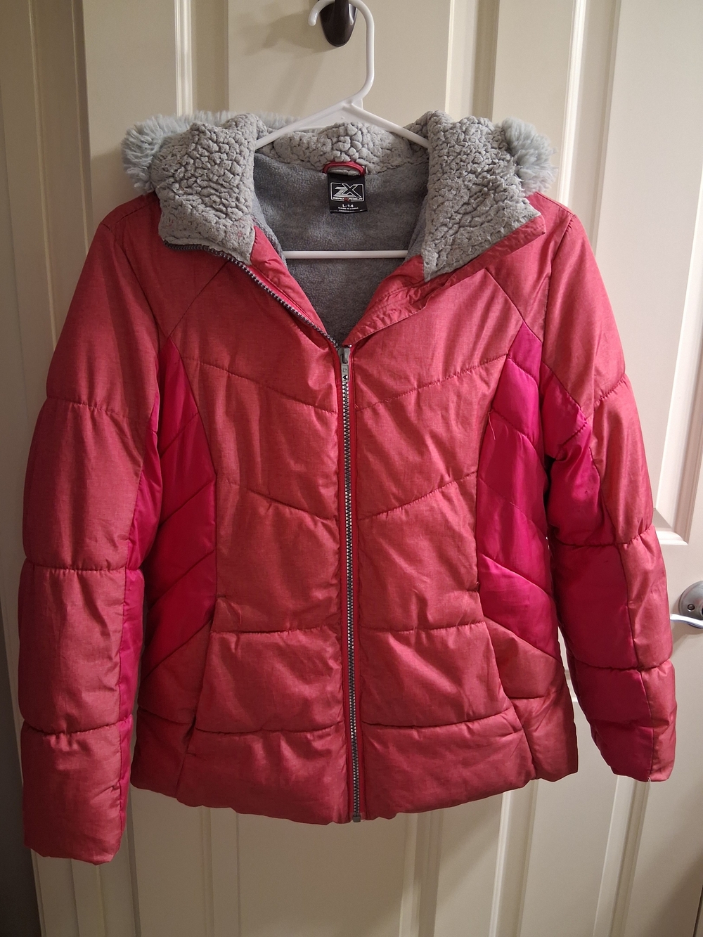 ZeroXposur Two-Tone Pink Hooded Puffer with Sherpa Trim